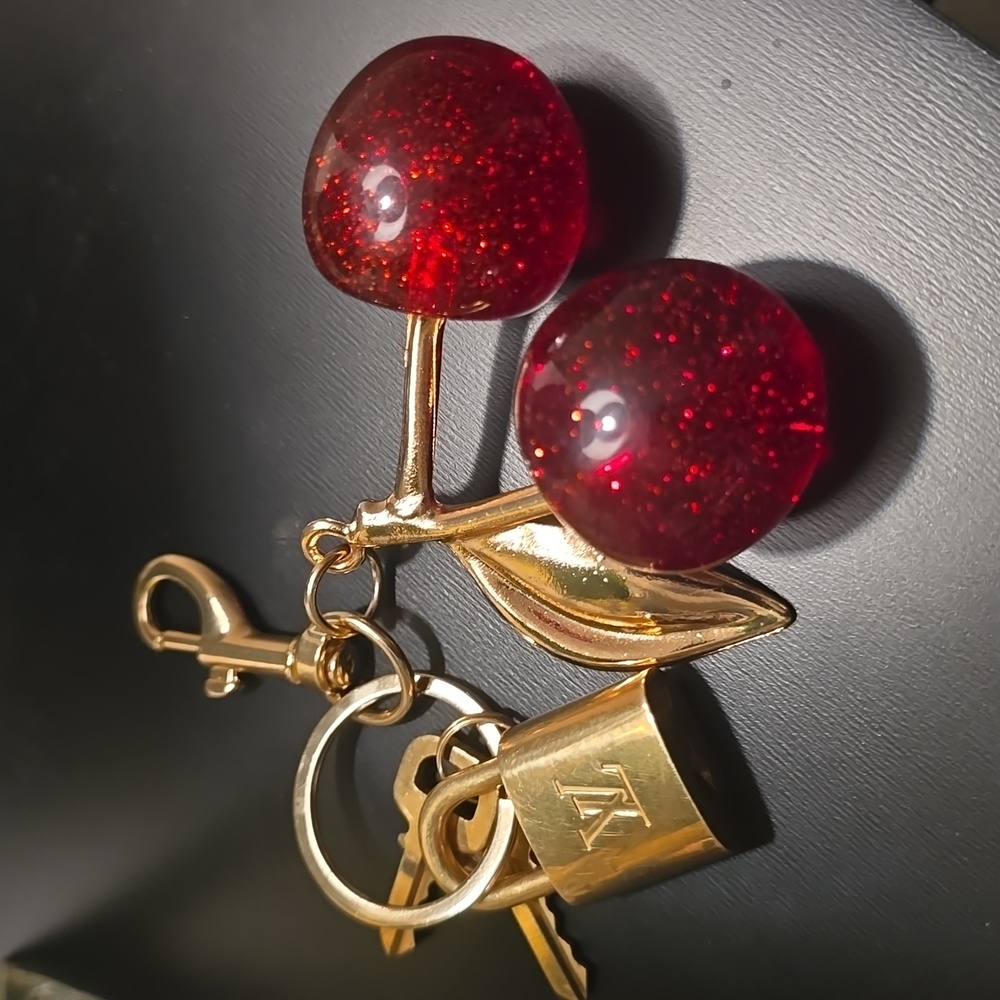 Cherry Bag Charm w/ Louis Vuitton Lock & Keys